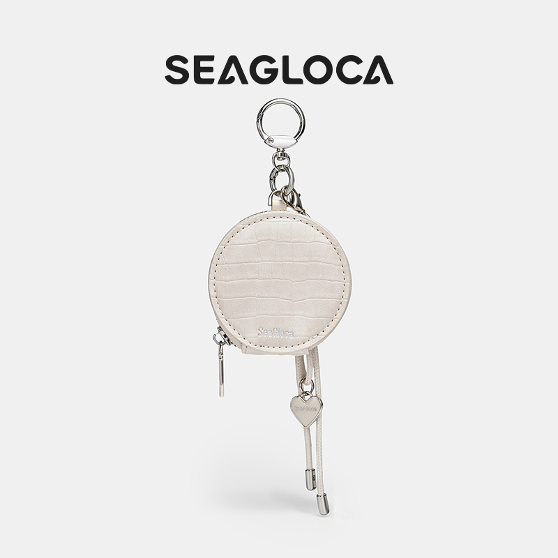 SeaGloca Tas Earphone Bulat Motif Buaya Ritsleting Liontin Hati Portabel Untuk Wanita No 00001
