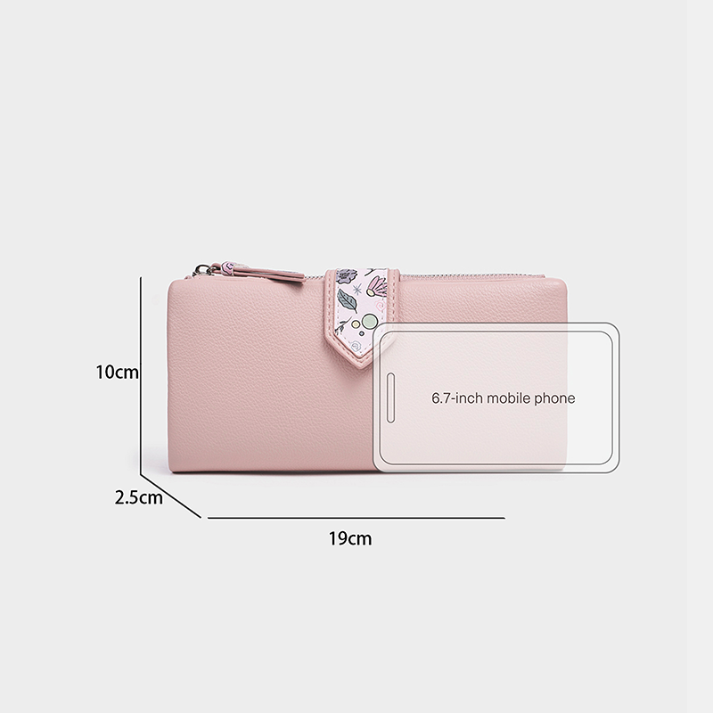 SeaGloca Long Wallet Trendy Pink Textured Bifold Purse with Flower Design for women No 00013