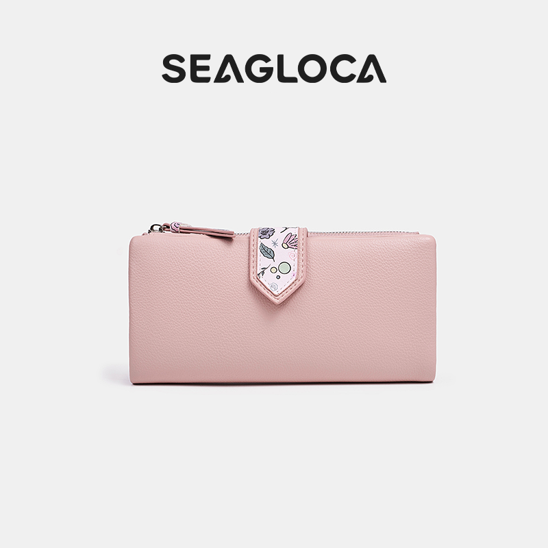 SeaGloca Long Wallet Trendy Pink Textured Bifold Purse with Flower Design for women No 00013