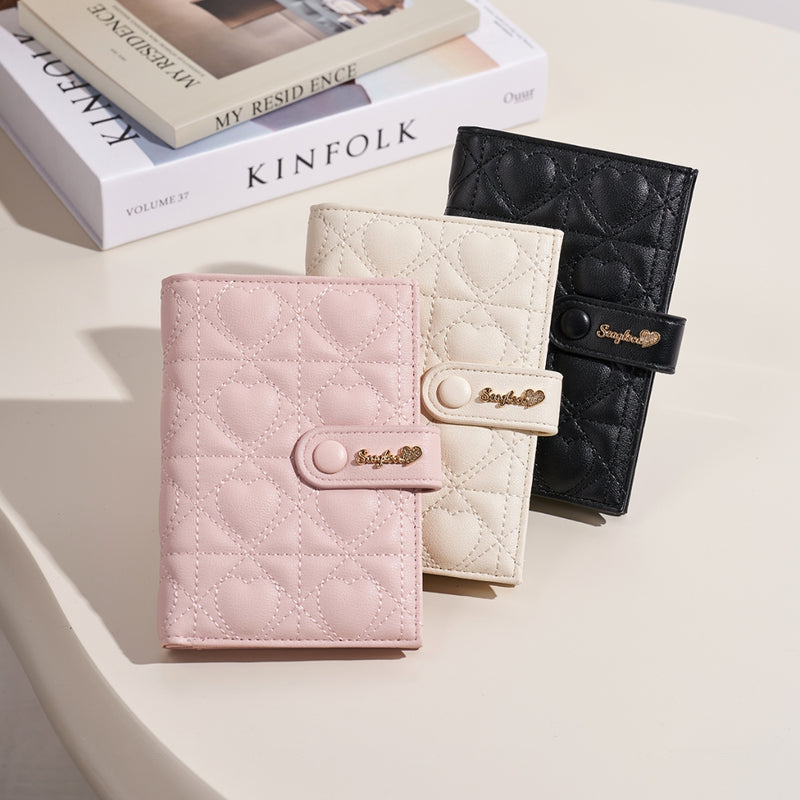 SeaGloca Heart Quilted Snap Button Coin Purse Multi-Slot Portable Card Holder for Woman No 00003