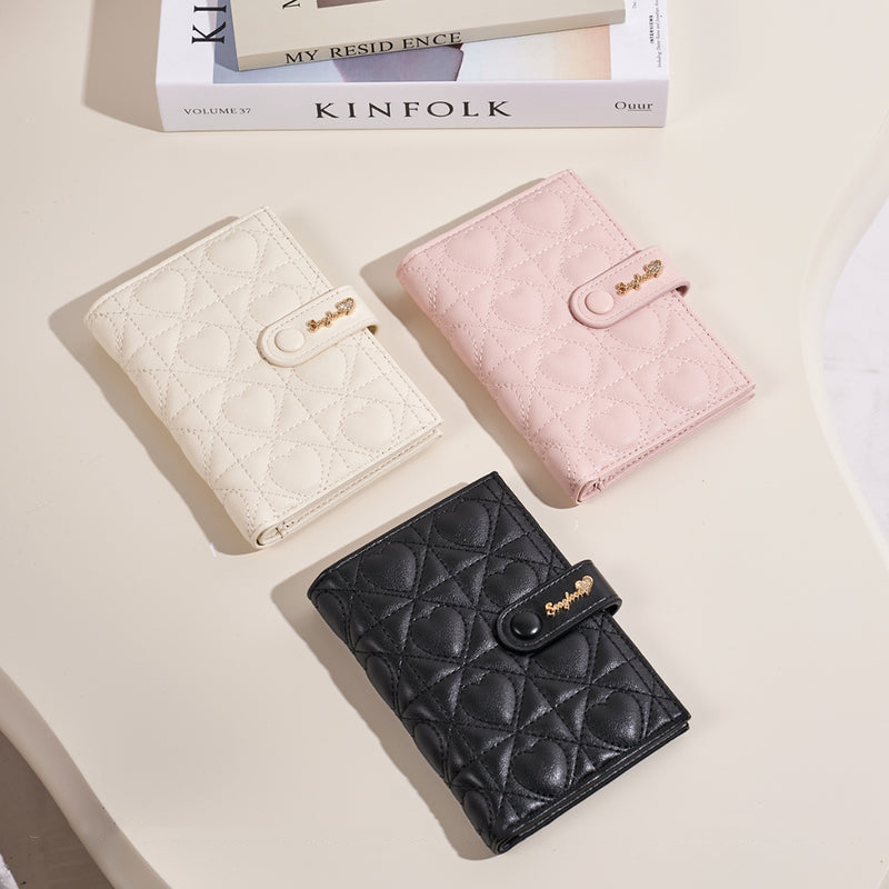 SeaGloca Heart Quilted Snap Button Coin Purse Multi-Slot Portable Card Holder for Woman No 00003