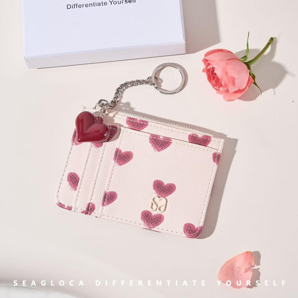 SeaGloca Valentine's Day Beloved Heart Card Holder with Ornaments For Woman No 02