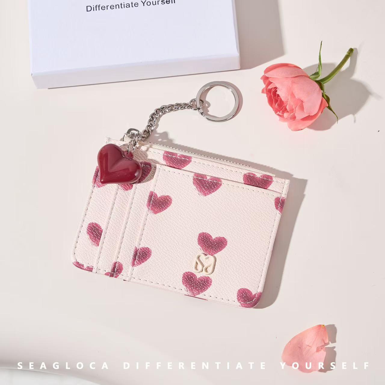 SeaGloca Valentine's Day Beloved Heart Card Holder with Ornaments For Woman No 02