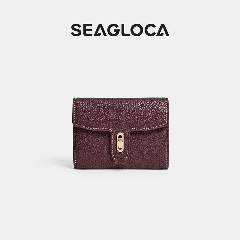 SEAGLOCA Portamonete Compatto a T Design Classico con Cuciture a Contrasto da Donna N. 2611
