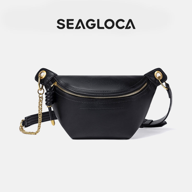 Black White Crossbody Pu Leather Chest Belt Bag for Women | SeaGloca
