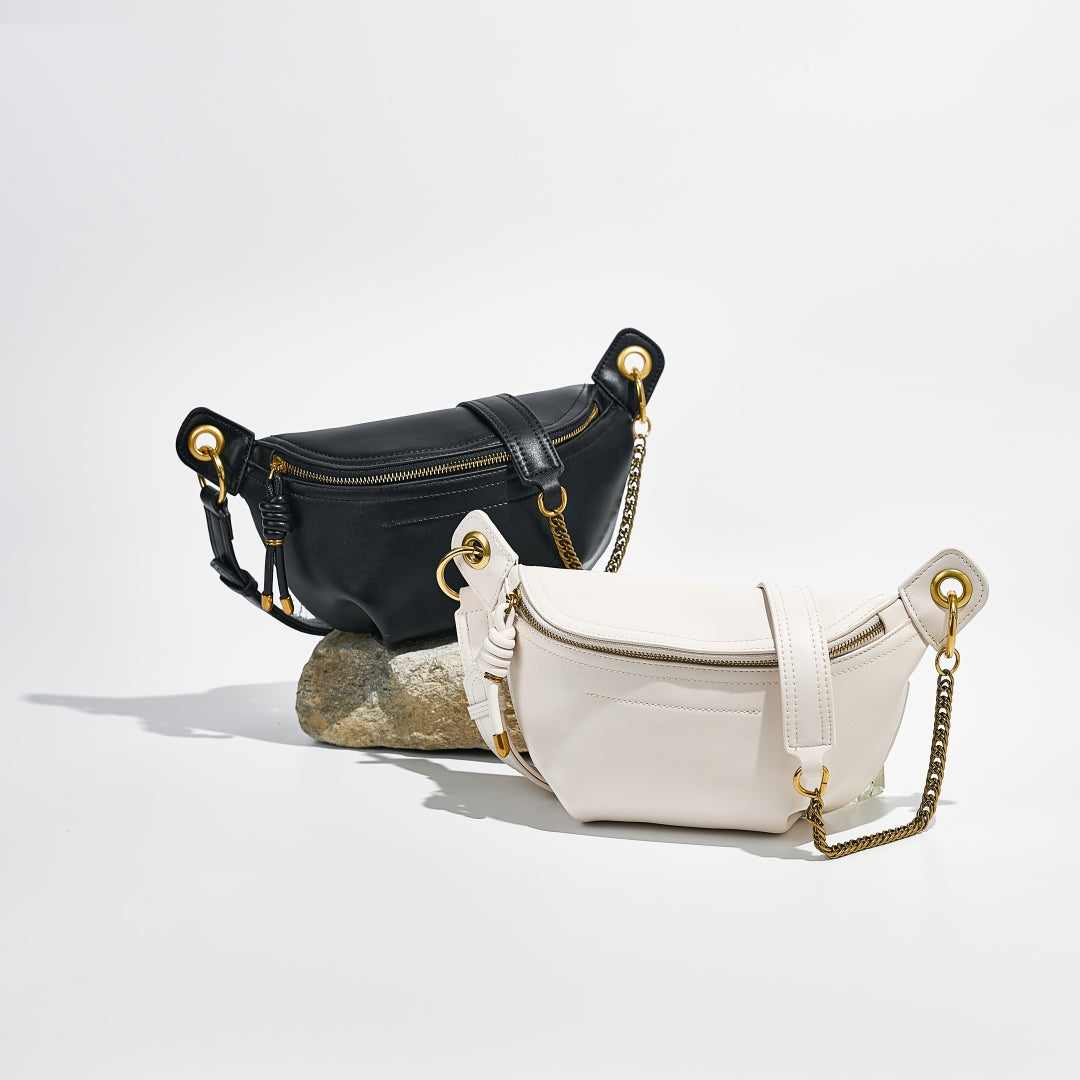 Black White Crossbody Pu Leather Chest Belt Bag for Women | SeaGloca - view 2