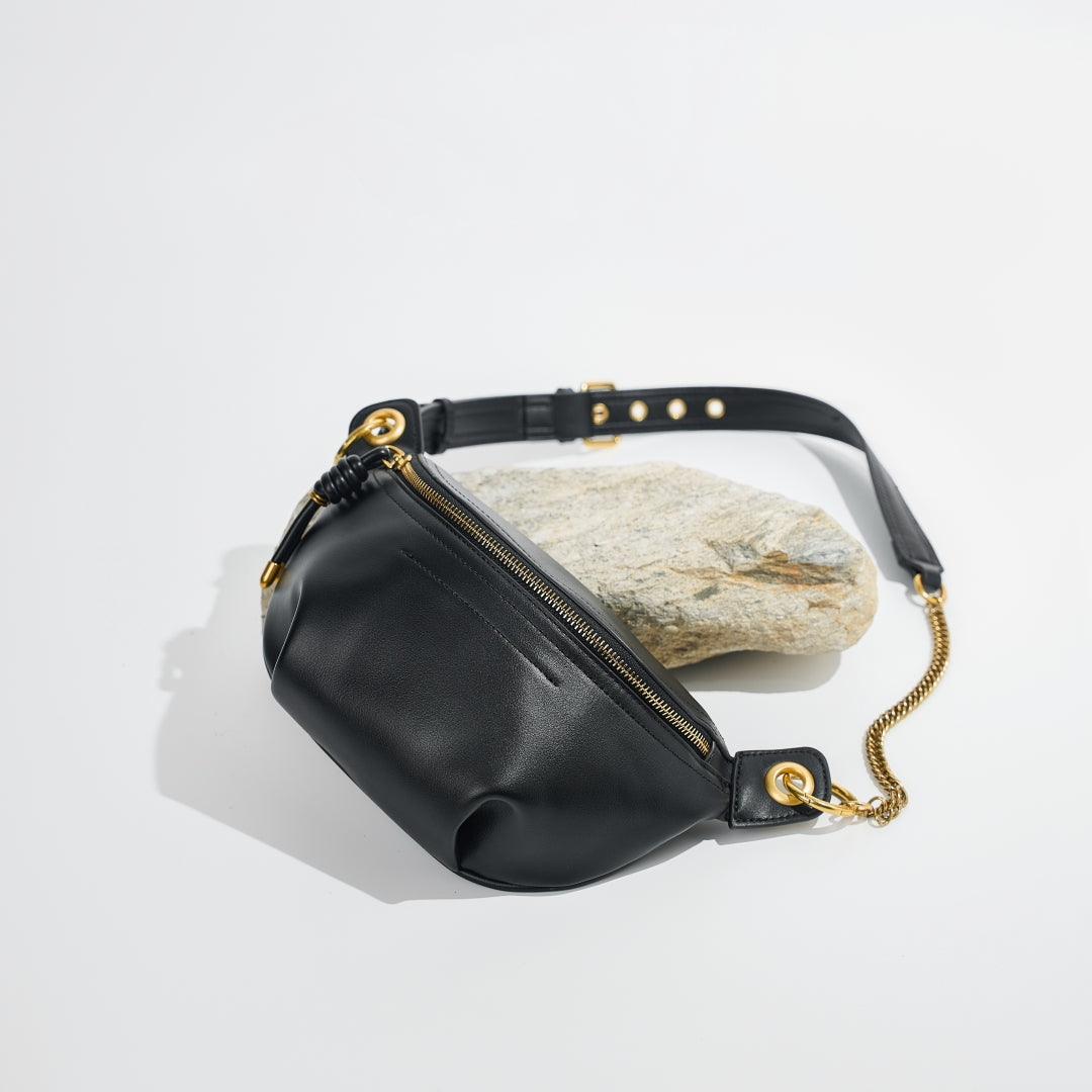 Black White Crossbody Pu Leather Chest Belt Bag for Women | SeaGloca - view 3