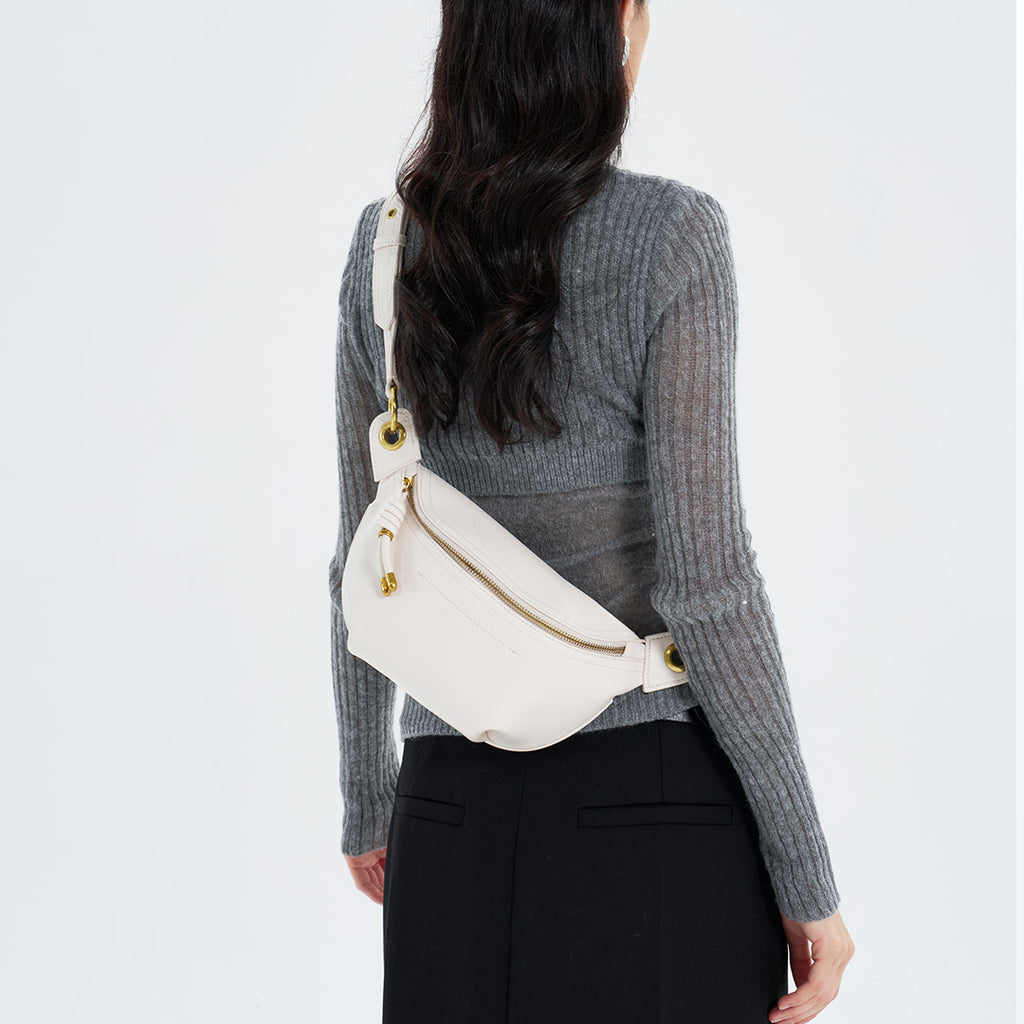 Black White Crossbody Pu Leather Chest Belt Bag for Women | SeaGloca - view 4