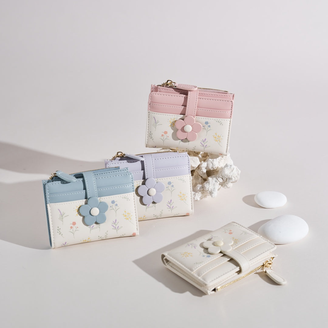 New Flower Macaron Fresh Short Wallet Card for Women | SeaGloca - view 2