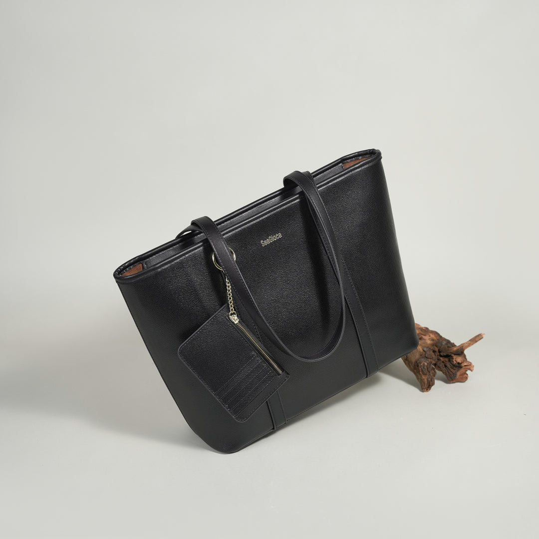 Laides Formal Bag Set Black Tote Bag for Women | SeaGloca - view 3