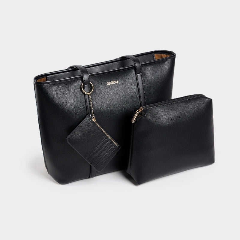 Laides Formal Bag Set Black Tote Bag for Women | SeaGloca - view 4