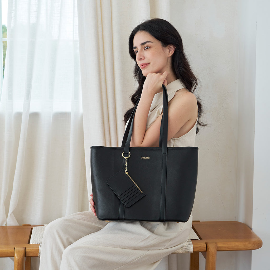 Laides Formal Bag Set Black Tote Bag for Women | SeaGloca - view 5