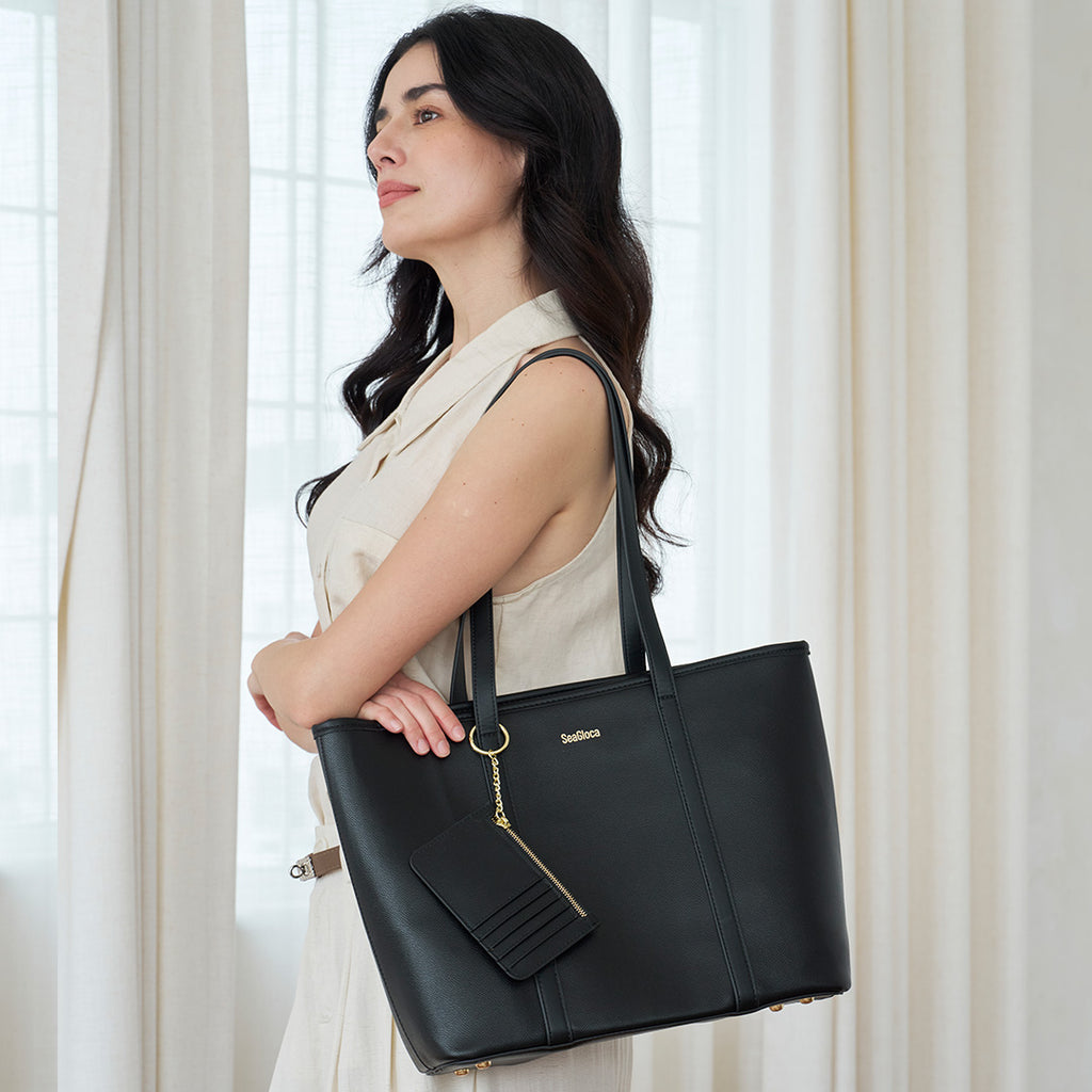 Laides Formal Bag Set Black Tote Bag for Women | SeaGloca - view 6