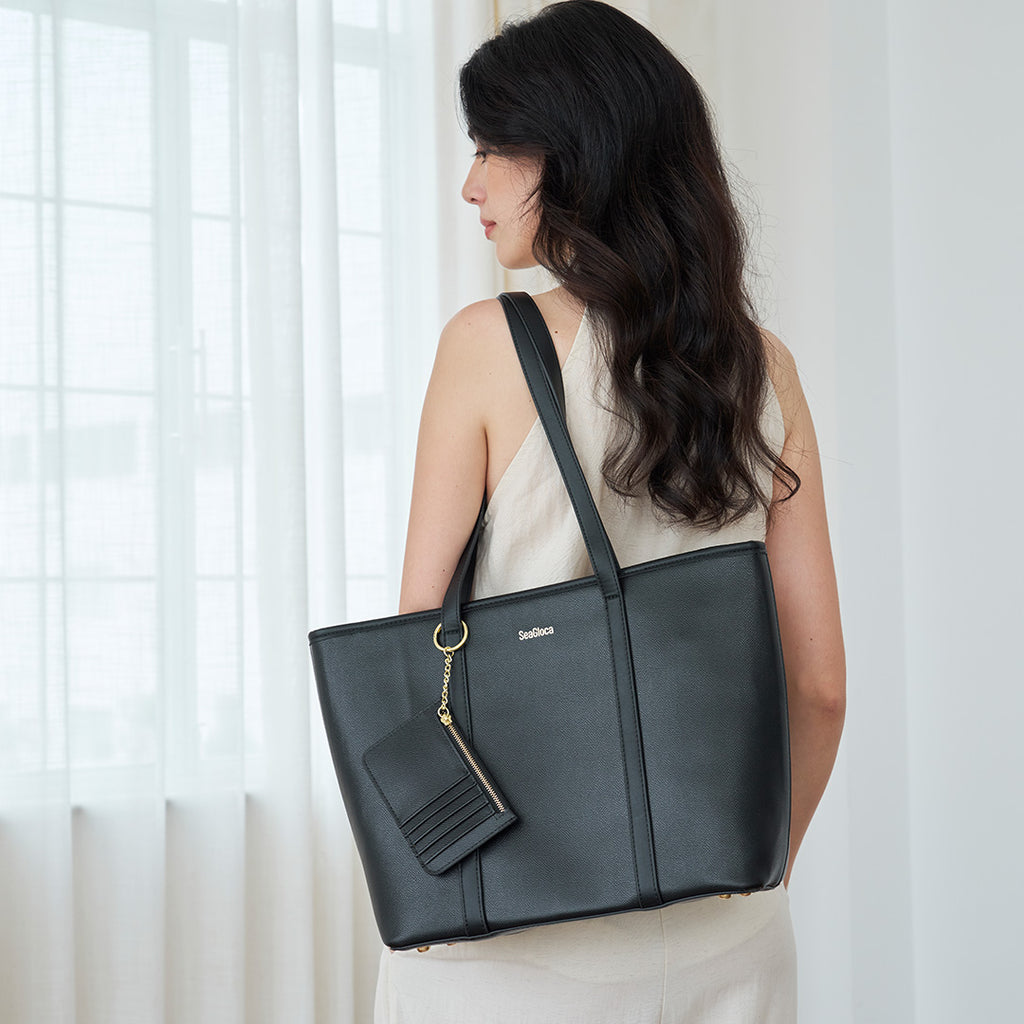 Laides Formal Bag Set Black Tote Bag for Women | SeaGloca - view 7