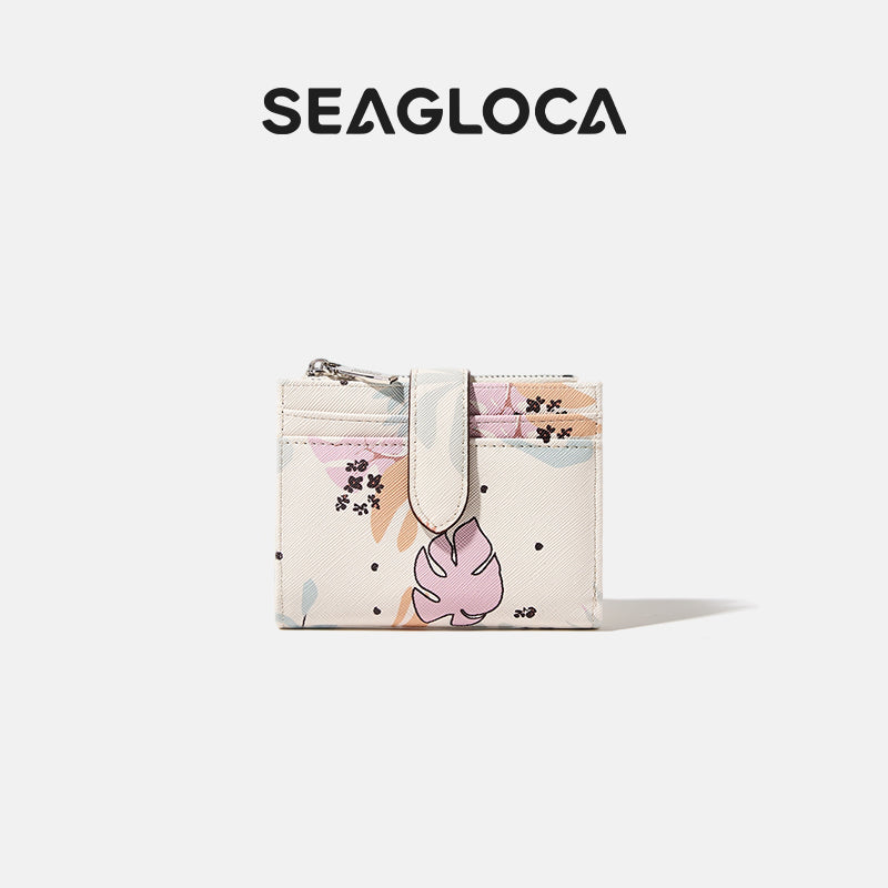 Floral Print Small Card Holder Zipper Short for Women | SeaGloca