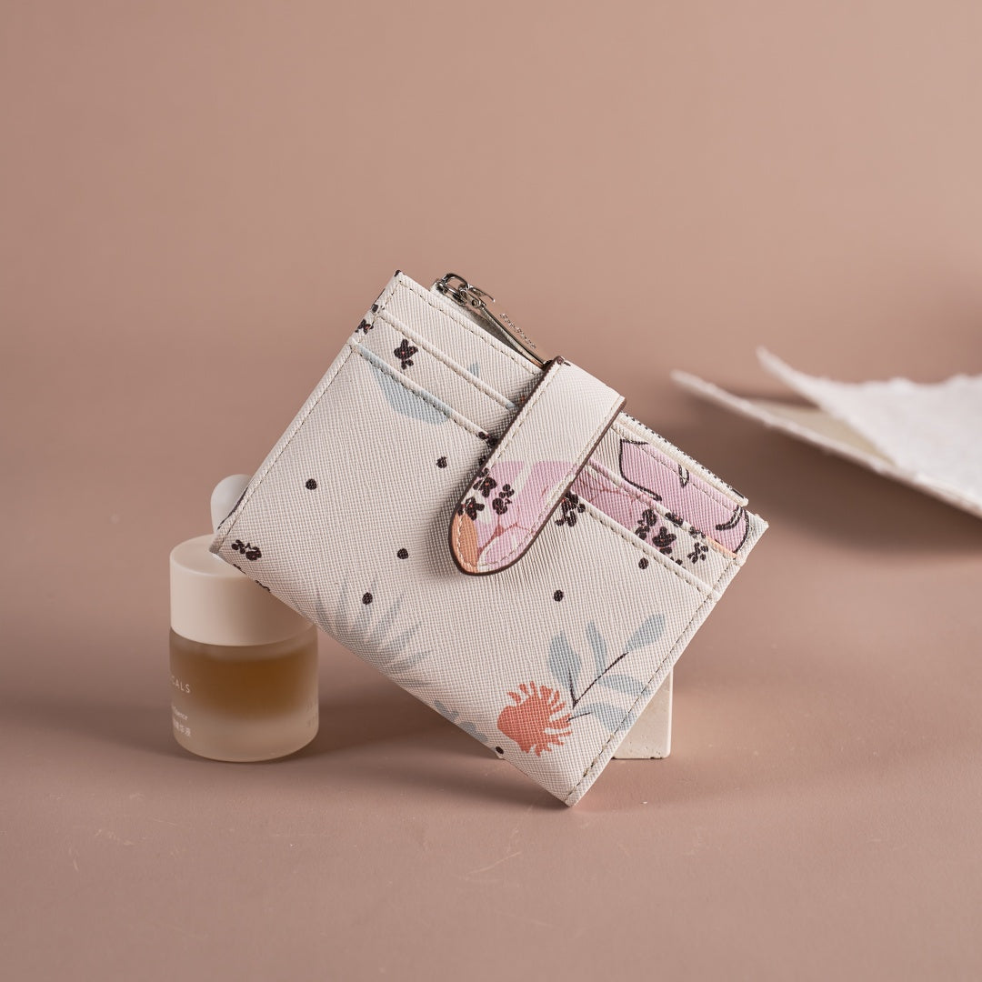 Floral Print Small Card Holder Zipper Short for Women | SeaGloca - view 3