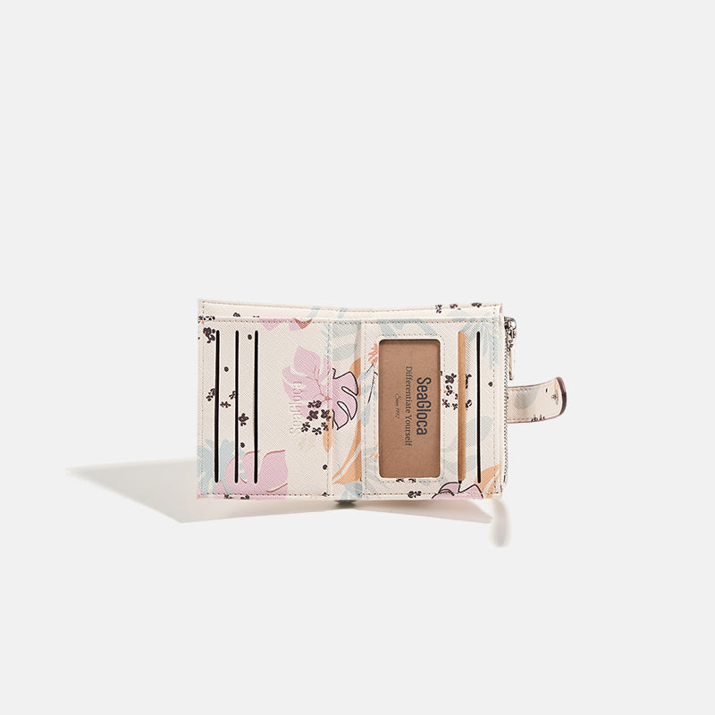 Floral Print Small Card Holder Zipper Short for Women | SeaGloca - view 6