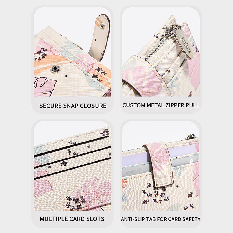 Floral Print Small Card Holder Zipper Short for Women | SeaGloca - view 7