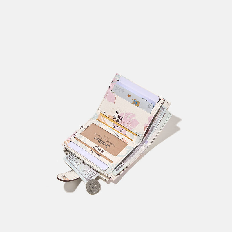 Floral Print Small Card Holder Zipper Short for Women | SeaGloca - view 8