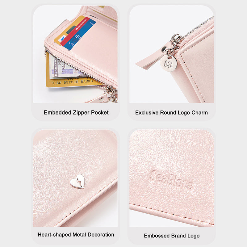 Love Multi-Card Slot Short Wallet with Zipper for Women | SeaGloca - view 7