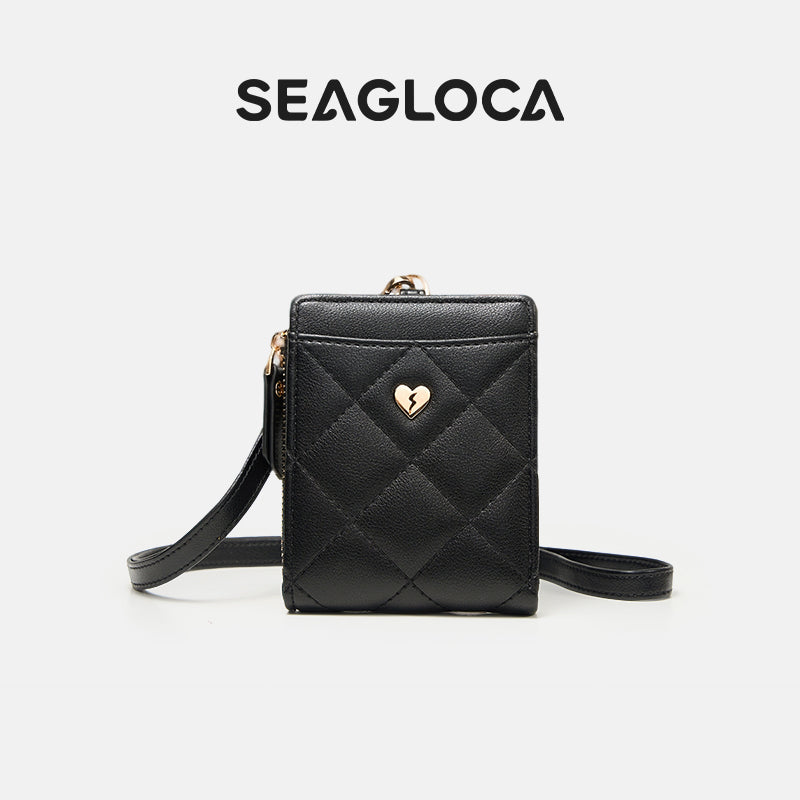 Textured Leather Zip Card Case with Detachable for Women | SeaGloca