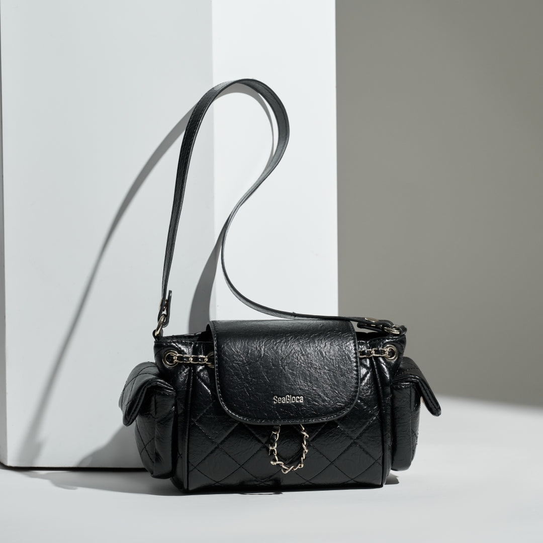 Quilted Crossbody Bag with Gold Chain & Flap for Women | SeaGloca - view 3