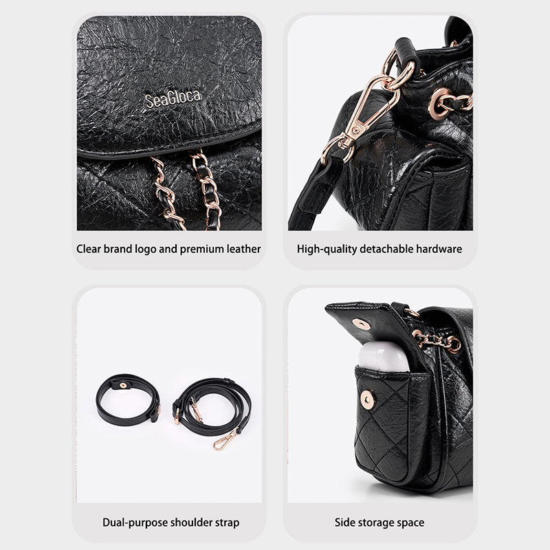 Quilted Crossbody Bag with Gold Chain & Flap for Women | SeaGloca - view 7