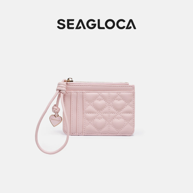 Heart Quilted Zipper Coin Purse with Wrist for Women | SeaGloca