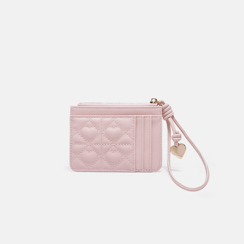 Heart Quilted Zipper Coin Purse with Wrist for Women | SeaGloca - view 6