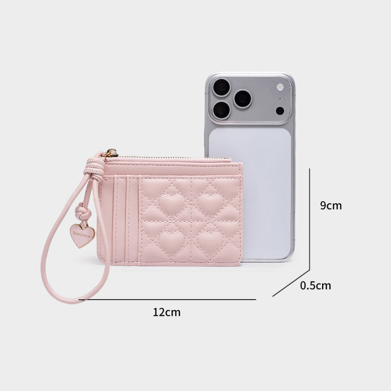 Heart Quilted Zipper Coin Purse with Wrist for Women | SeaGloca - view 9