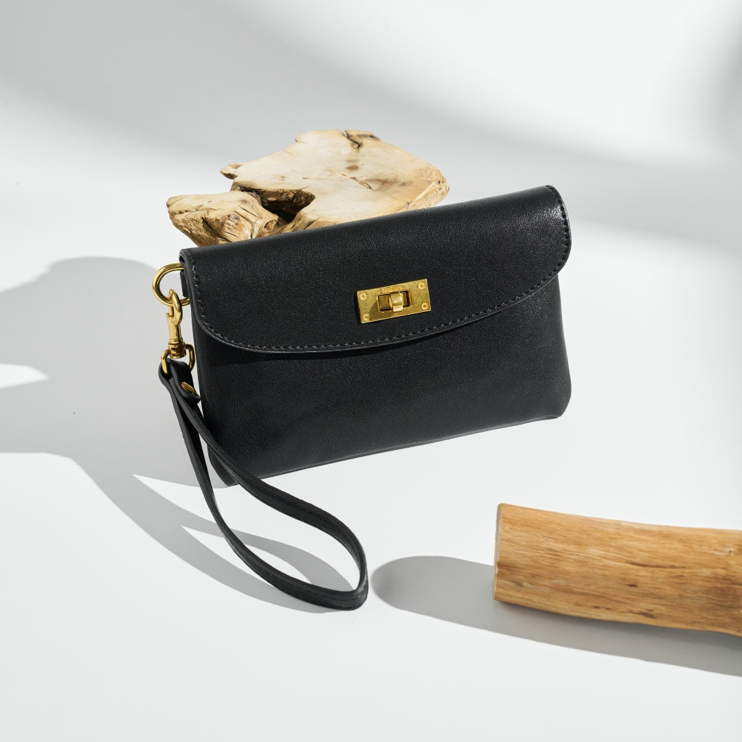 Vintage Lock-Closure Soft Leather Clutch Bag for Women | SeaGloca - view 2