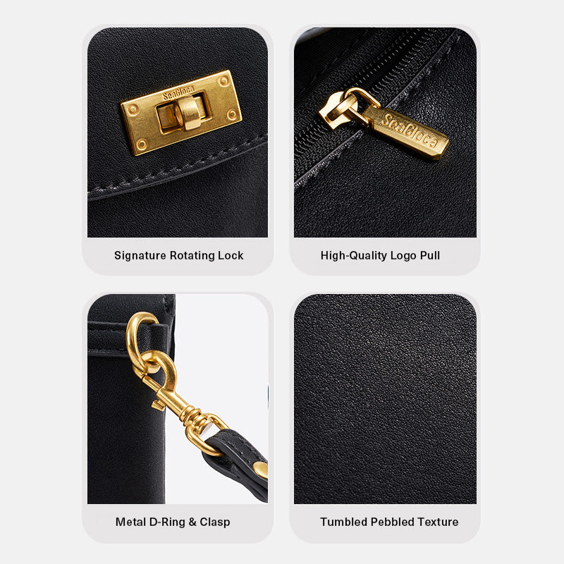 Vintage Lock-Closure Soft Leather Clutch Bag for Women | SeaGloca - view 6