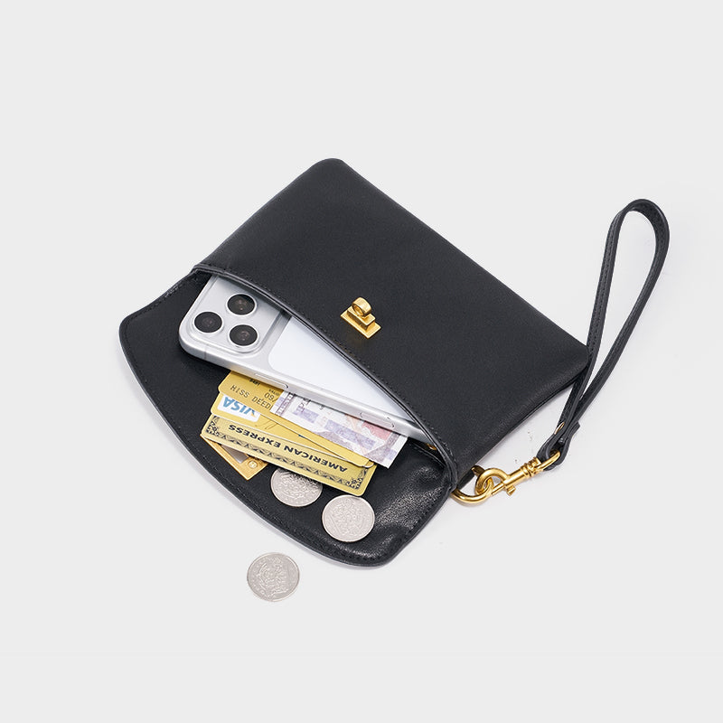 Vintage Lock-Closure Soft Leather Clutch Bag for Women | SeaGloca - view 8