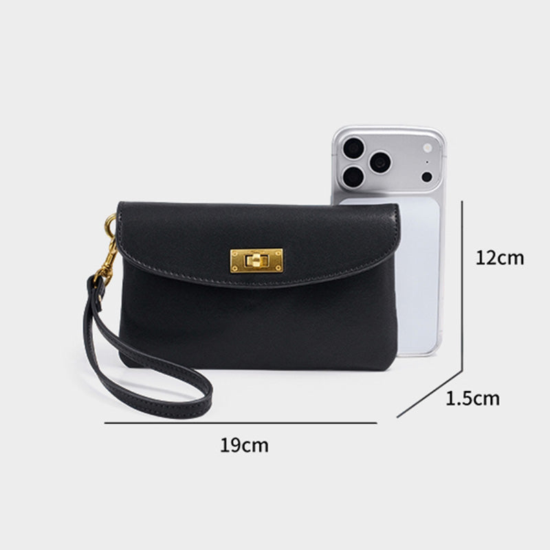 Vintage Lock-Closure Soft Leather Clutch Bag for Women | SeaGloca - view 9