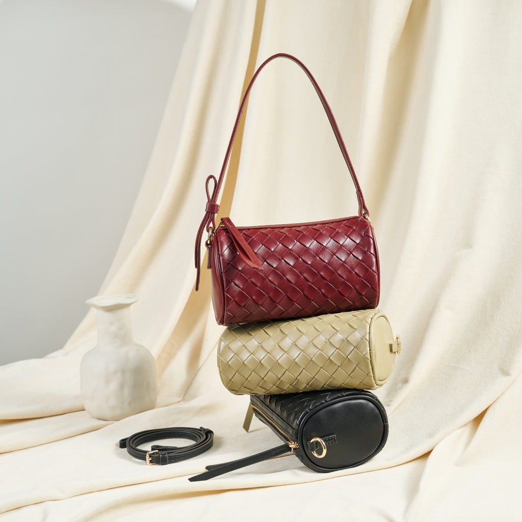 Woven Pattern Soft Leather Crossbody Bag Retro for Women | SeaGloca - view 2