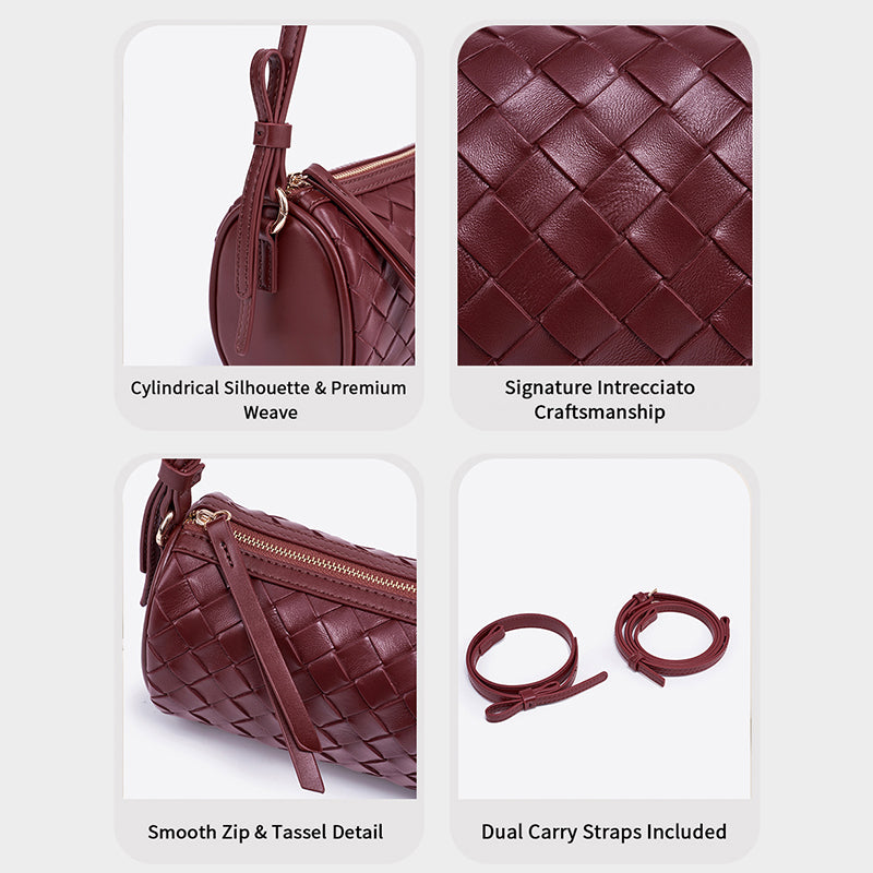 Woven Pattern Soft Leather Crossbody Bag Retro for Women | SeaGloca - view 7