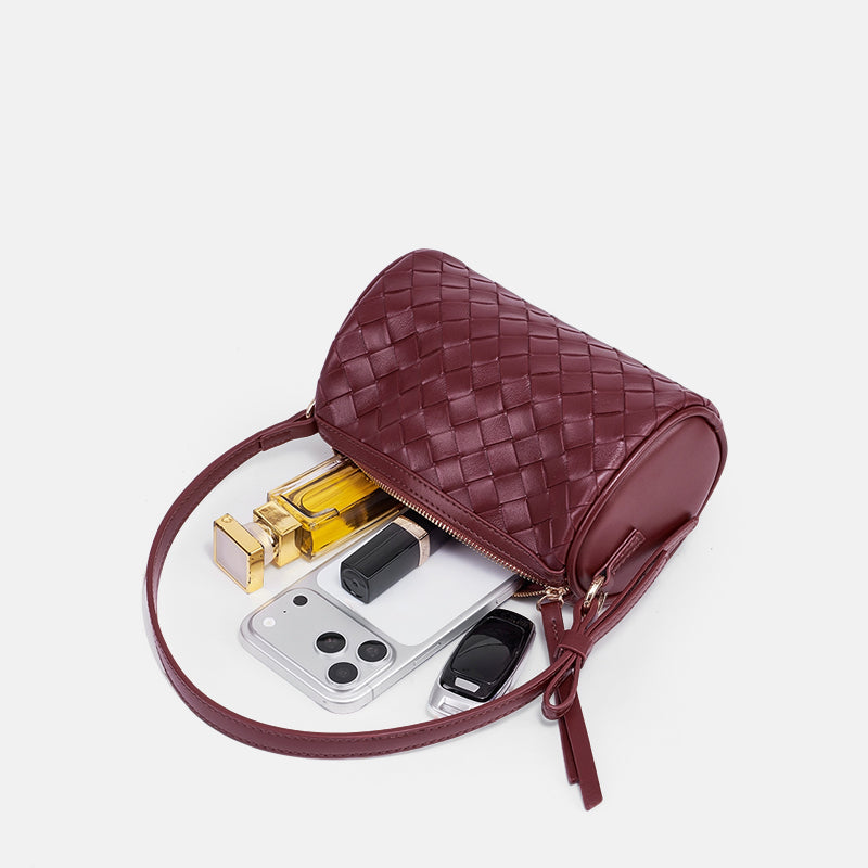 Woven Pattern Soft Leather Crossbody Bag Retro for Women | SeaGloca - view 8