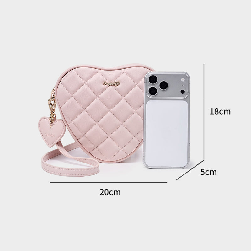 Chic Heart Quilted Crossbody Bag Soft Leather for Women | SeaGloca - view 9
