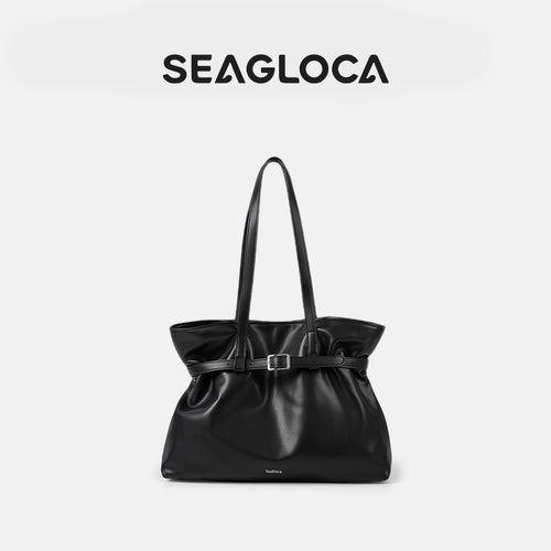 Black Large Capacity Tote Bag Chic Soft Leather for Women | SeaGloca