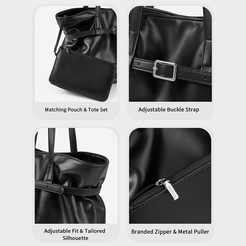 Black Large Capacity Tote Bag Chic Soft Leather for Women | SeaGloca - view 7