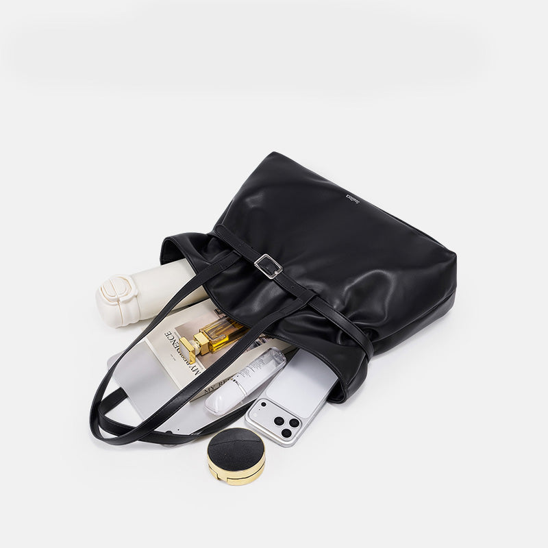 Black Large Capacity Tote Bag Chic Soft Leather for Women | SeaGloca - view 8