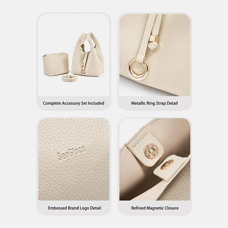 Textured Bucket Bag Magnetic Closure Hand Carry for Women | SeaGloca - view 7