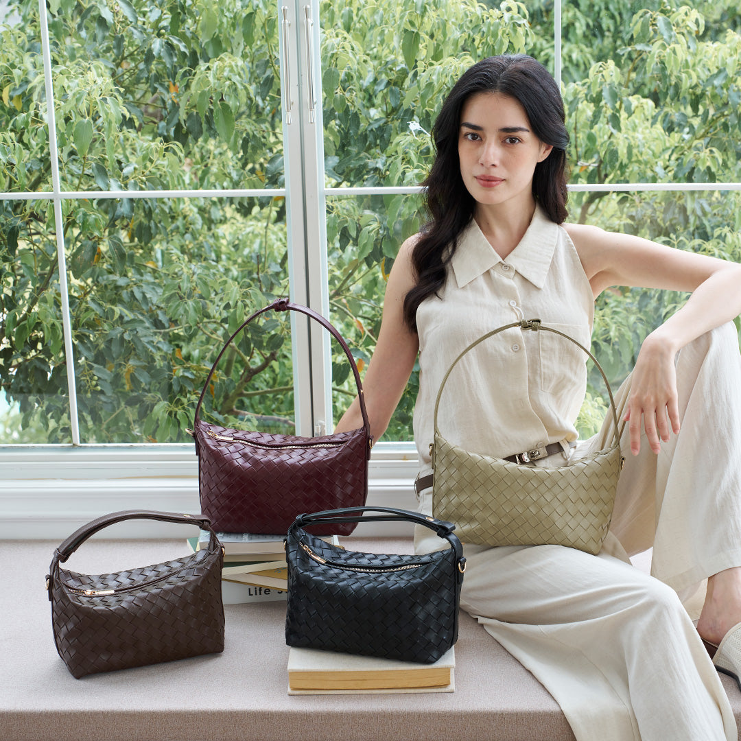 Woven Texture Zipper Hobo Bag Adjustable for Women | SeaGloca - view 4