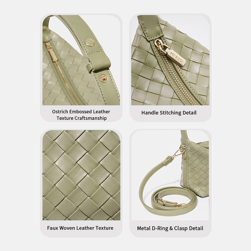Woven Texture Zipper Hobo Bag Adjustable for Women | SeaGloca - view 7