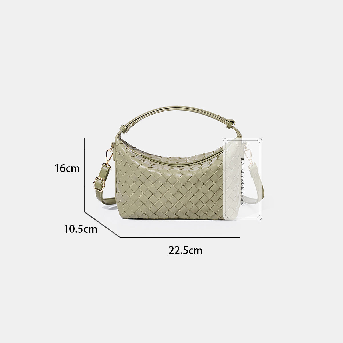 Woven Texture Zipper Hobo Bag Adjustable for Women | SeaGloca - view 9