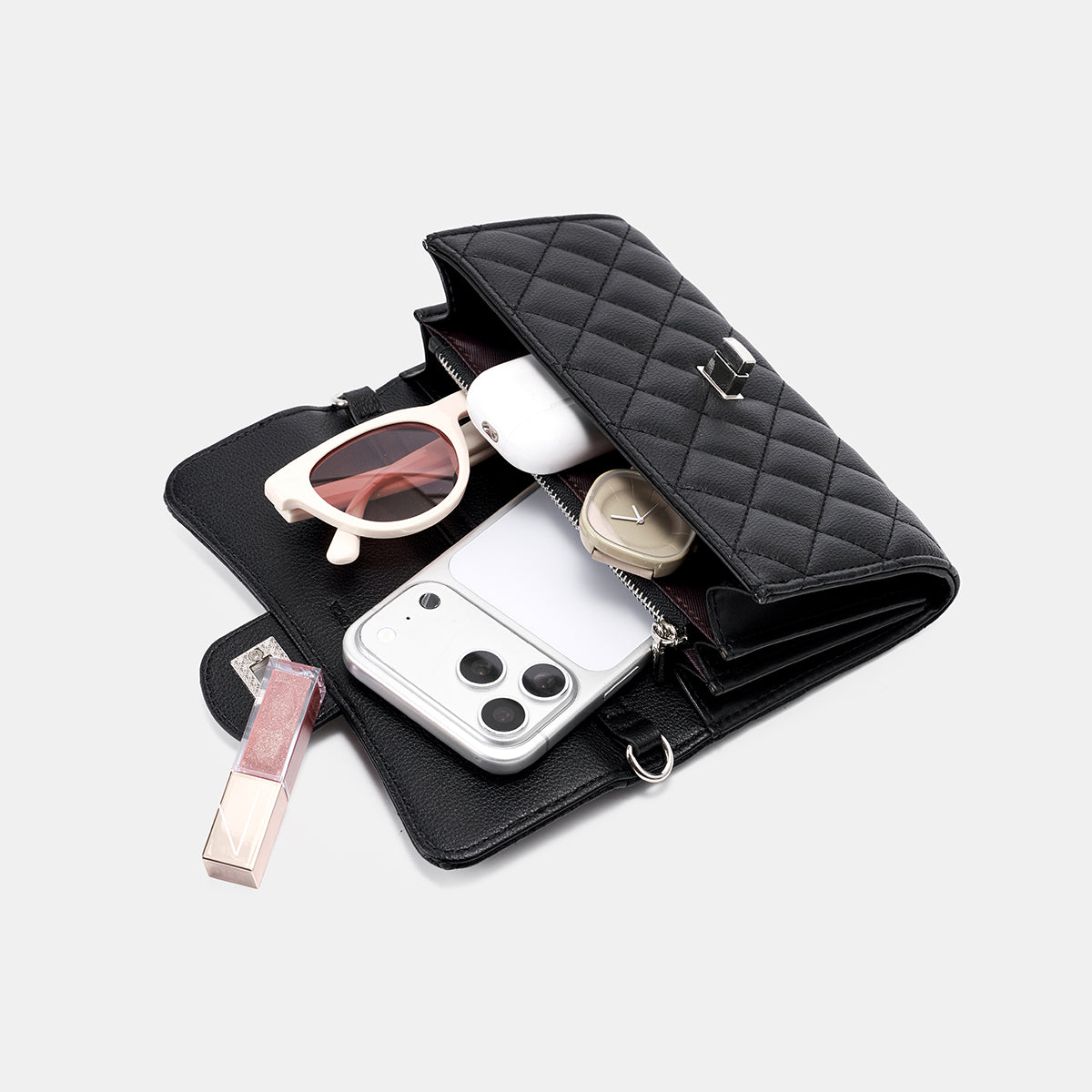 Rhombus Pattern Turn Lock Detachable Chain for Women | SeaGloca - view 8