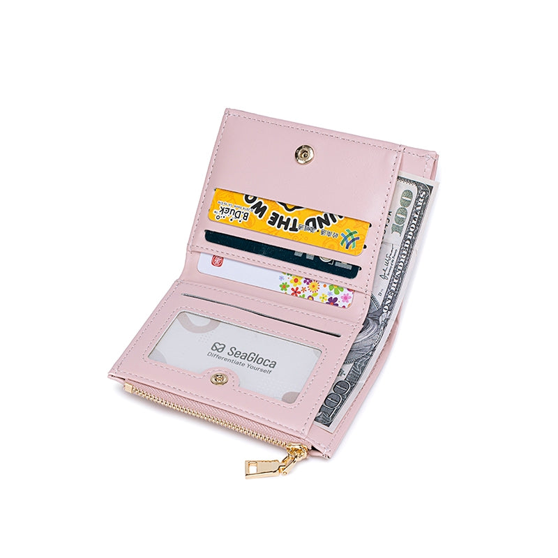 Seagloca New Fashion Korean Solid Simple Multifunction Short Bifold Wallet For Women No 1643