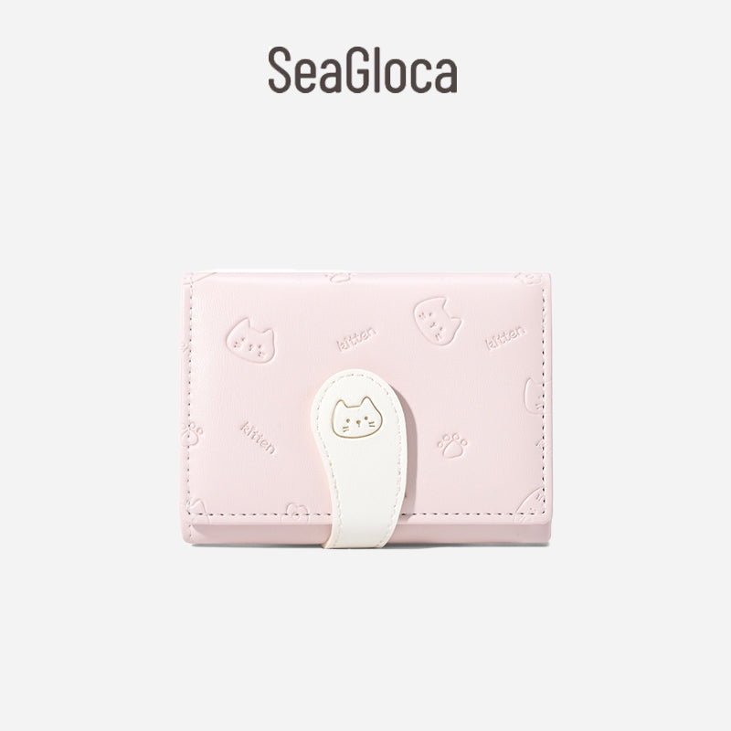 SeaGloca New Korean Version Cute Cat Tail  Short Tri-fold Wallet For Woman No.1760