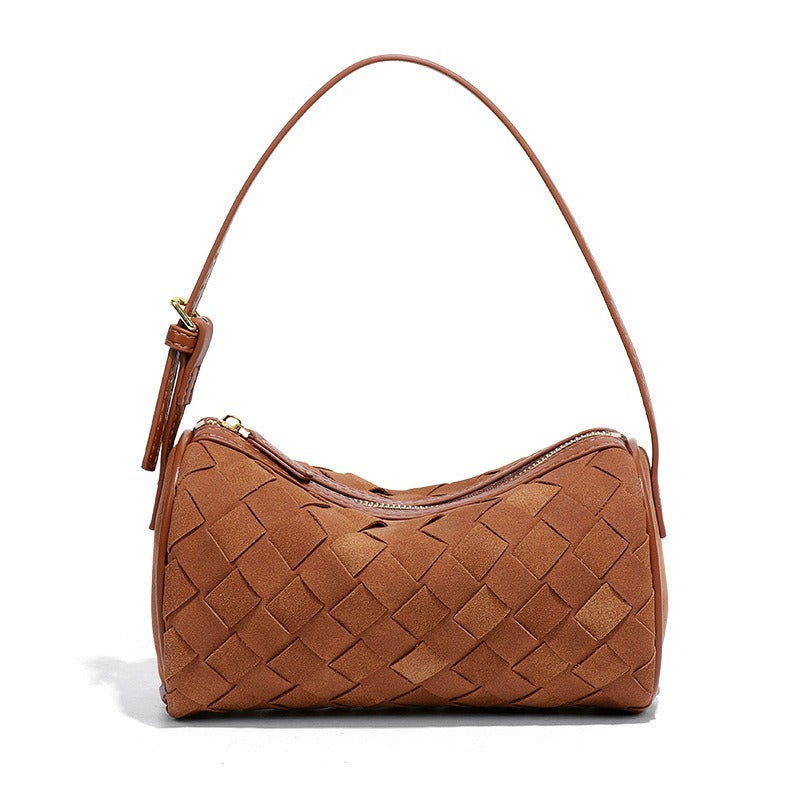 Matte Leather Woven Luxury Underarm Handbag for Women | SeaGloca - view 14