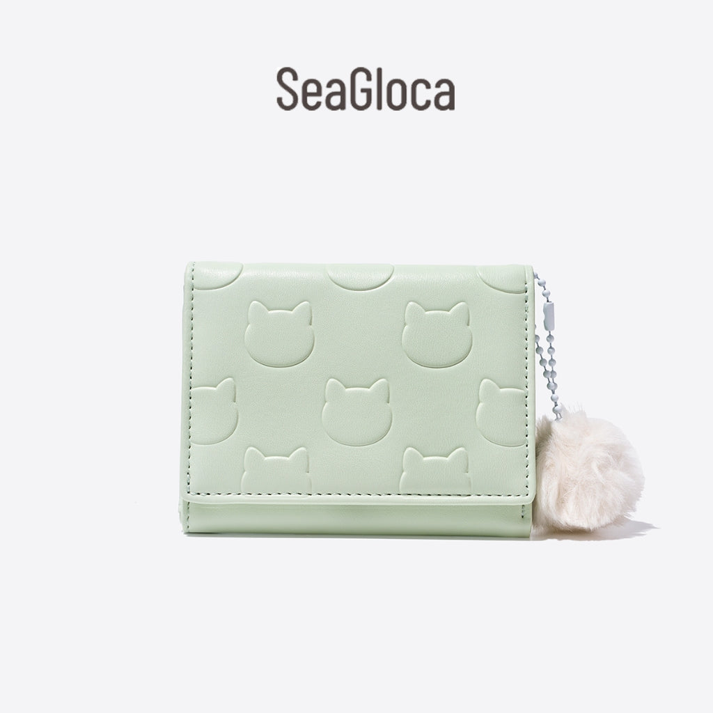 SeaGloca Furball Bunny Print PU Short Trifold Wallet for Woman Girls No 1557